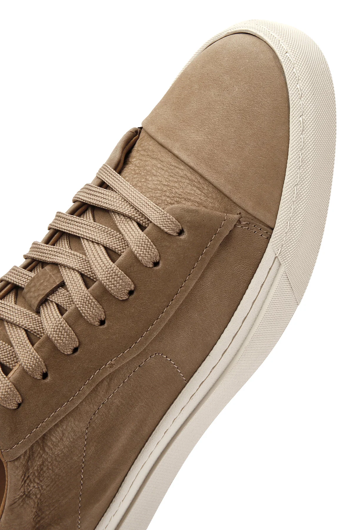 Erkek Bej Bağcıklı Nubuk Deri Sneaker - Image 10