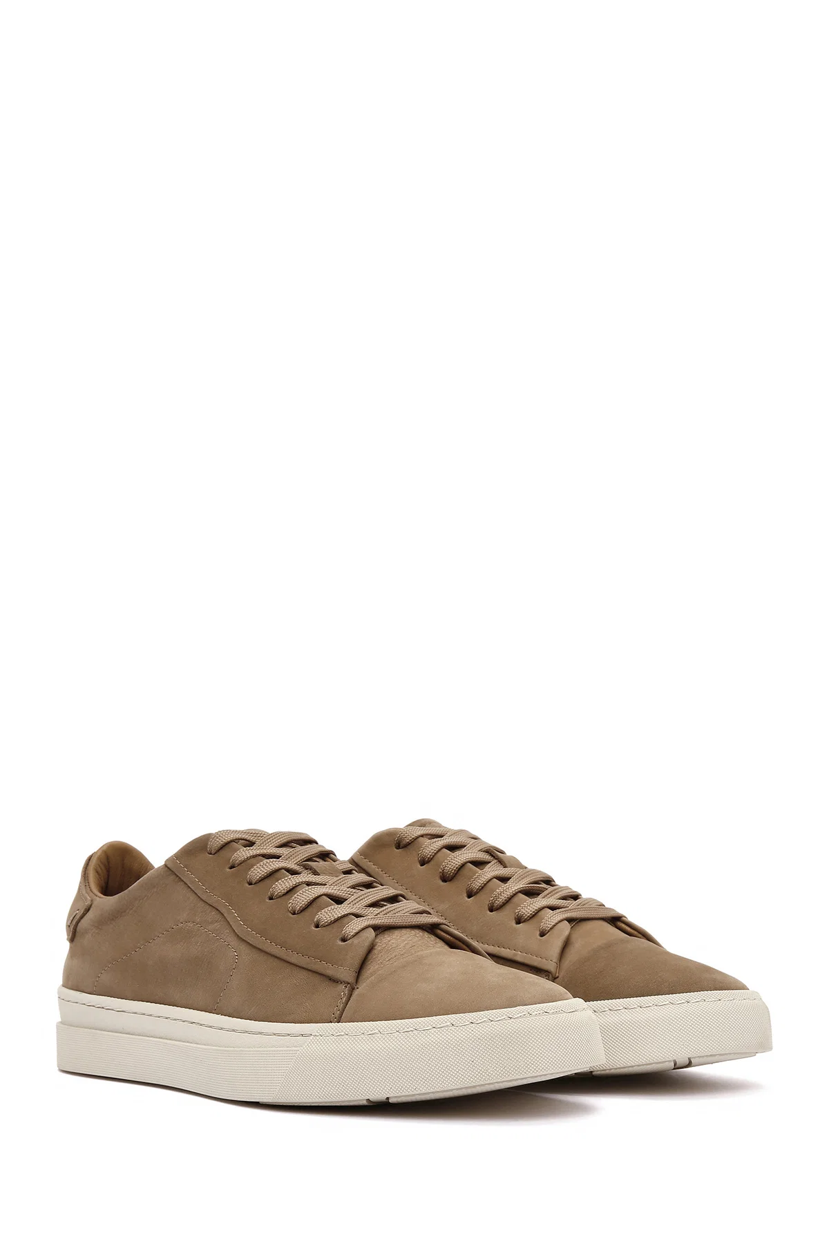 Erkek Bej Bağcıklı Nubuk Deri Sneaker - Image 3