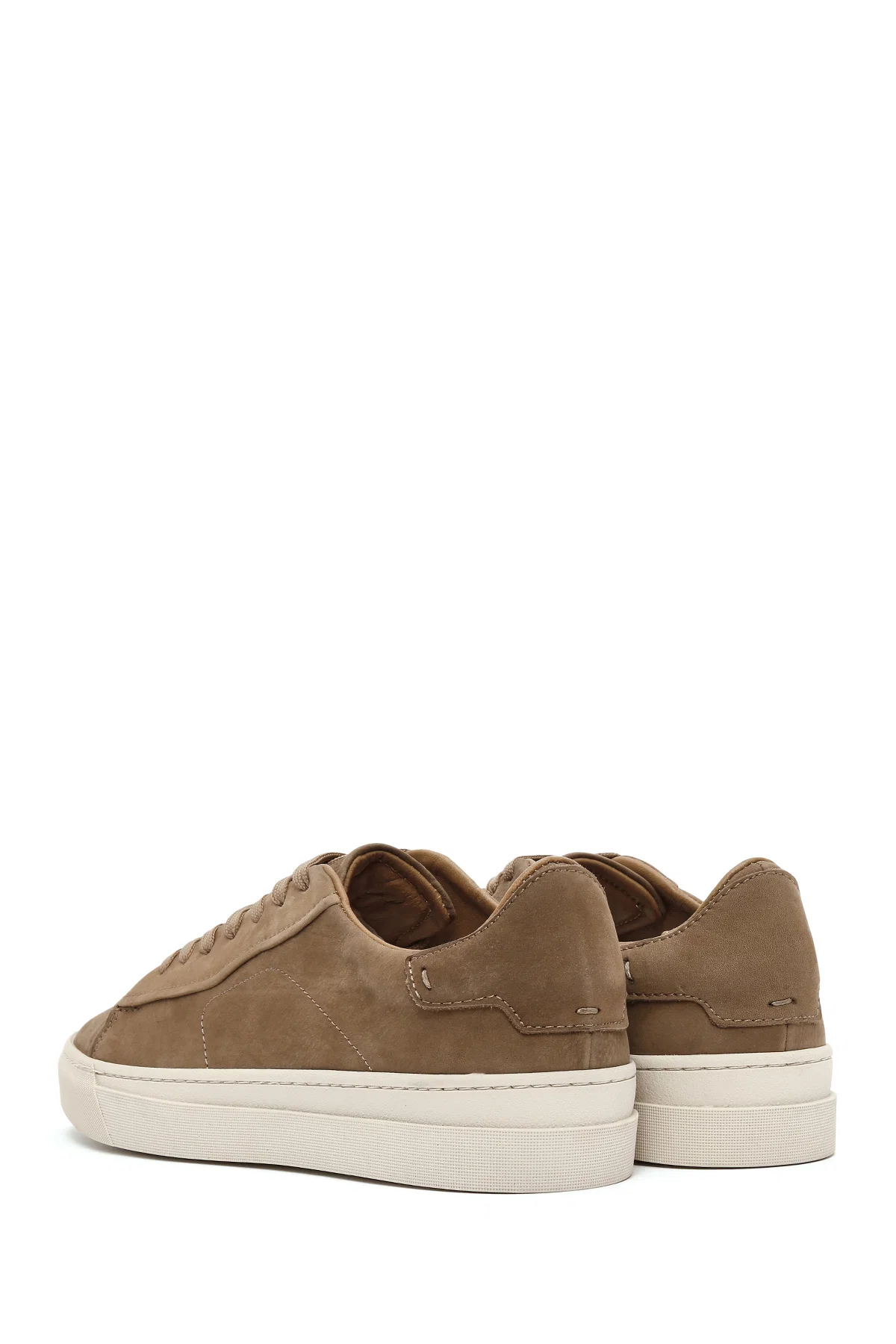 Erkek Bej Bağcıklı Nubuk Deri Sneaker - Image 5