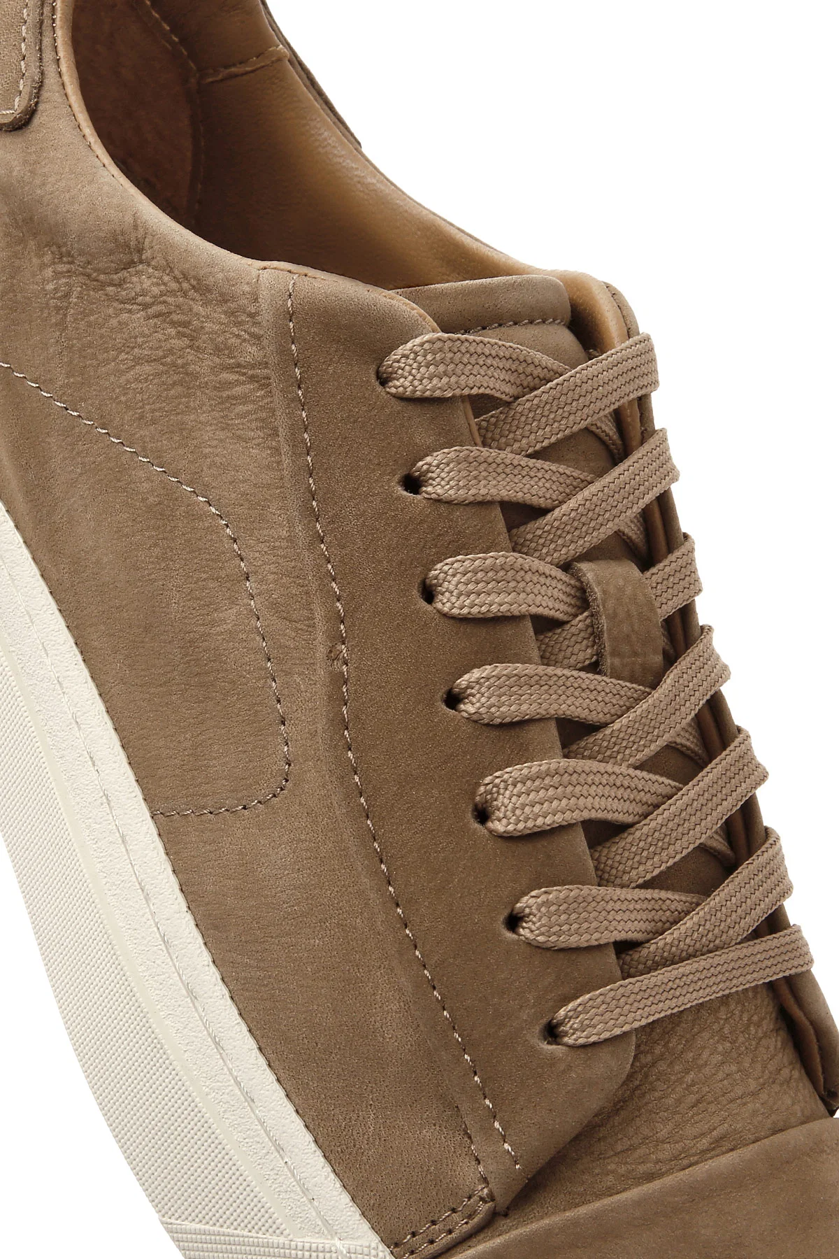 Erkek Bej Bağcıklı Nubuk Deri Sneaker - Image 9