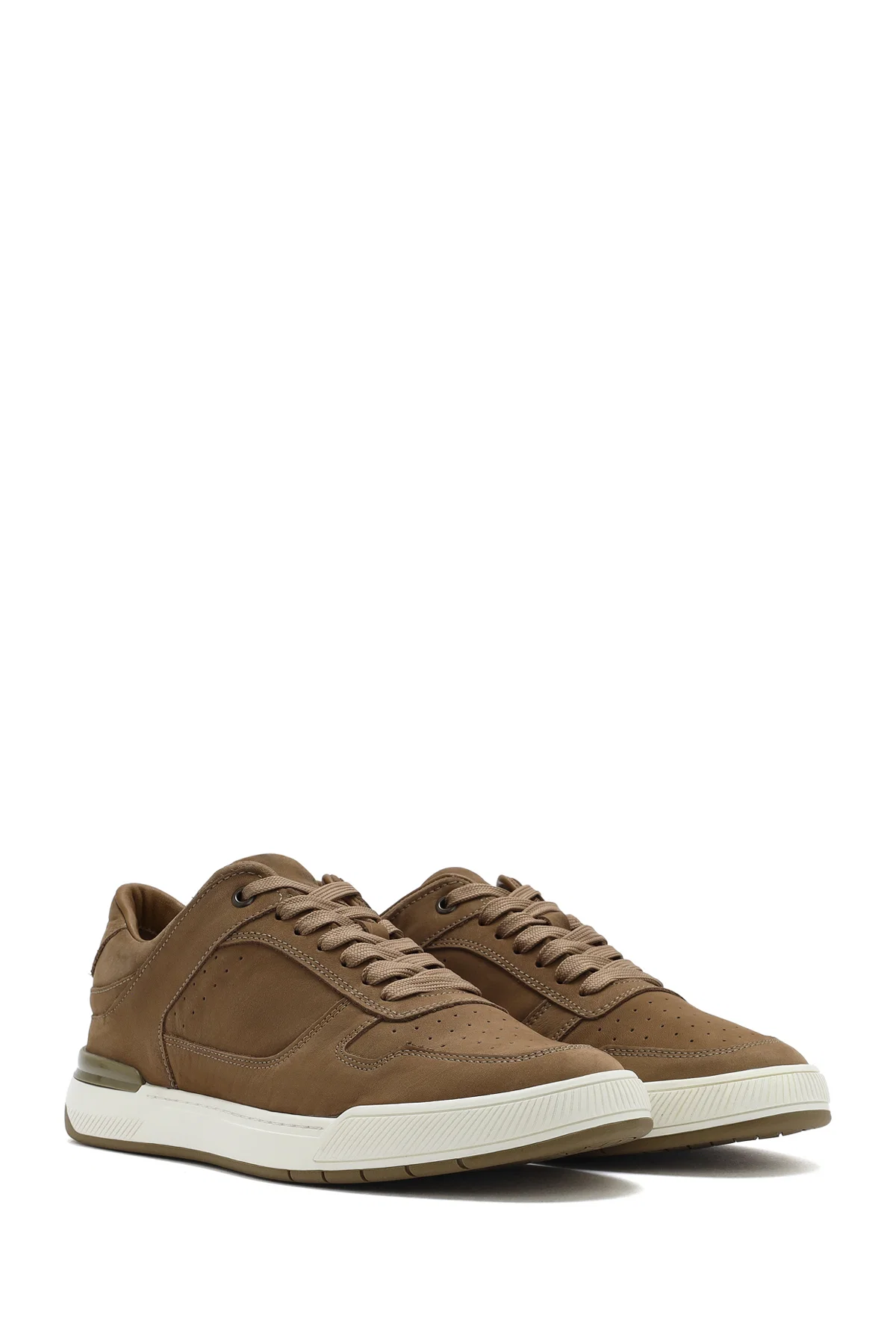 Erkek Bej Bağcıklı Nubuk Deri Sneaker - Image 3