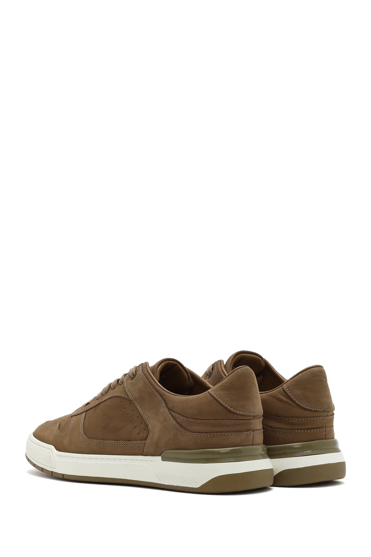 Erkek Bej Bağcıklı Nubuk Deri Sneaker - Image 5