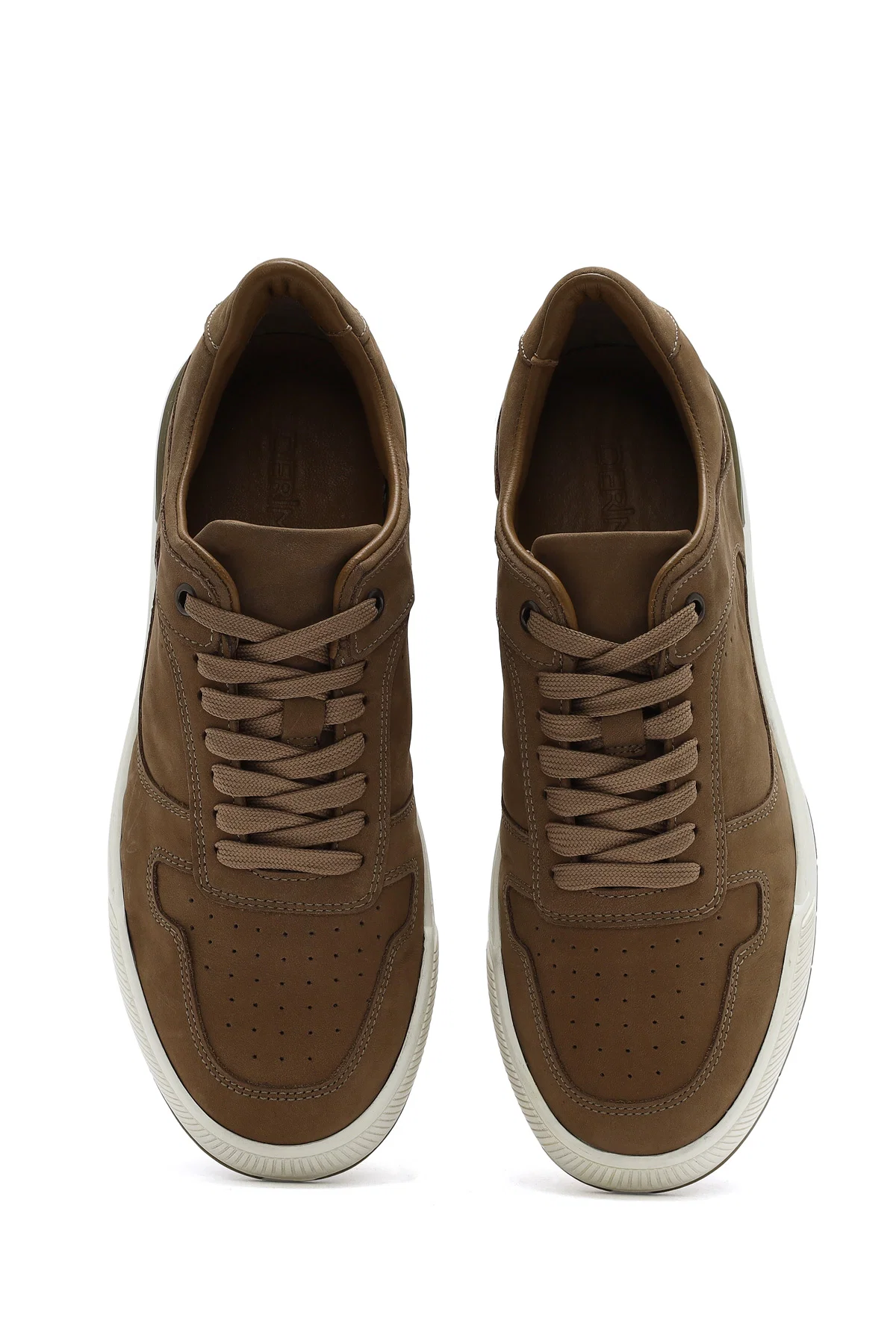 Erkek Bej Bağcıklı Nubuk Deri Sneaker - Image 7