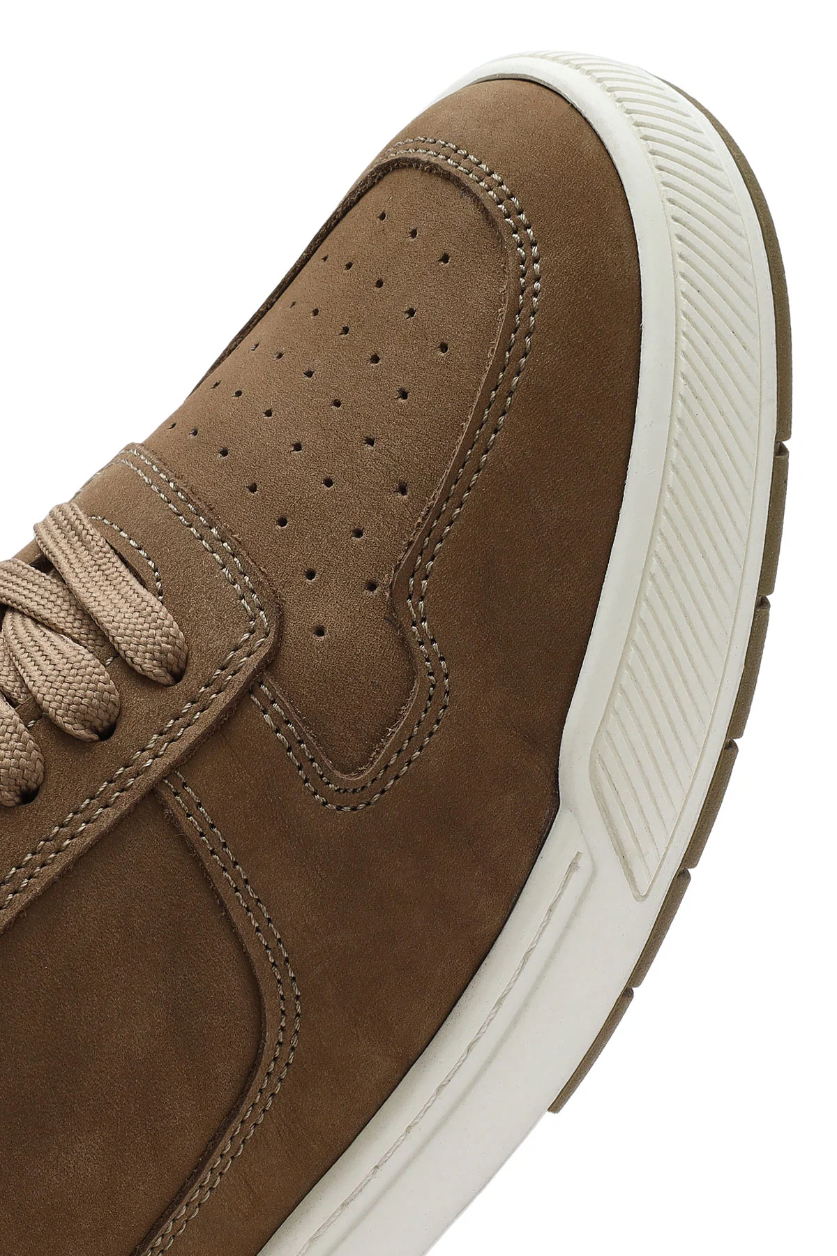 Erkek Bej Bağcıklı Nubuk Deri Sneaker - Image 8