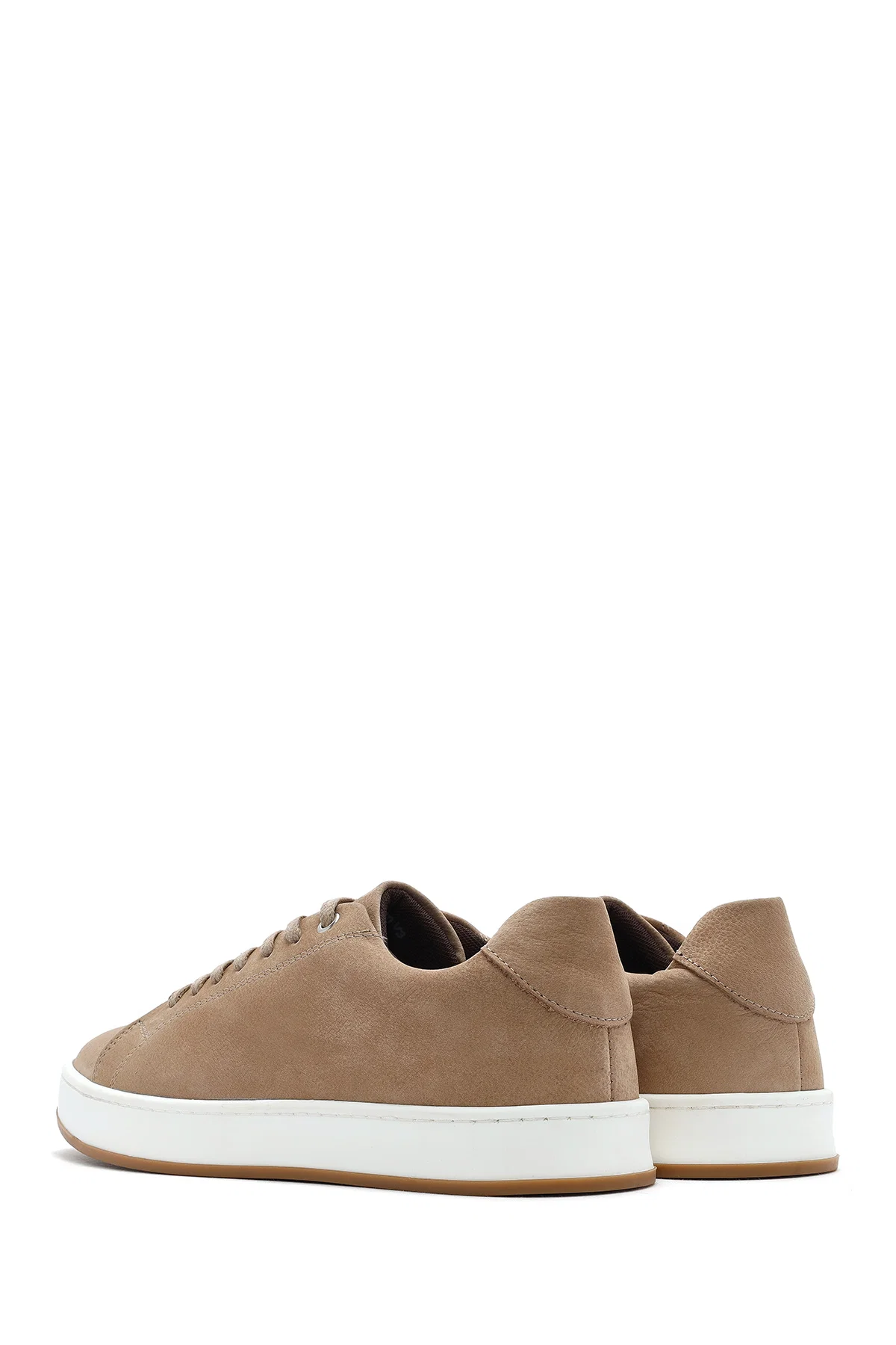 Erkek Bej Bağcıklı Nubuk Deri Sneaker - Image 5