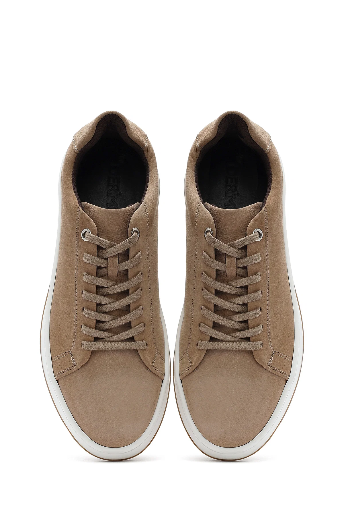 Erkek Bej Bağcıklı Nubuk Deri Sneaker - Image 7