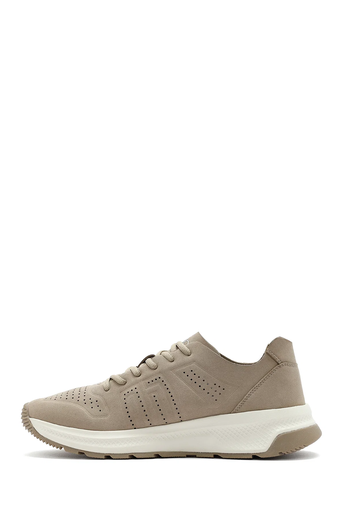 Erkek Bej Bağcıklı Nubuk Deri Sneaker - Image 2