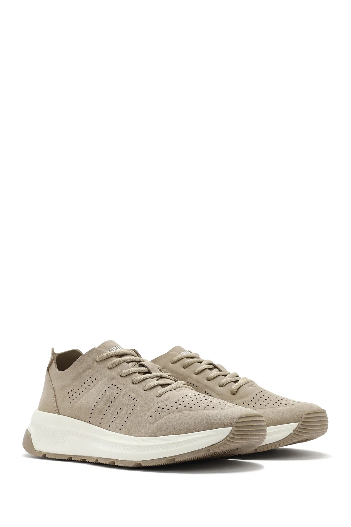 Erkek Bej Bağcıklı Nubuk Deri Sneaker - Image 3