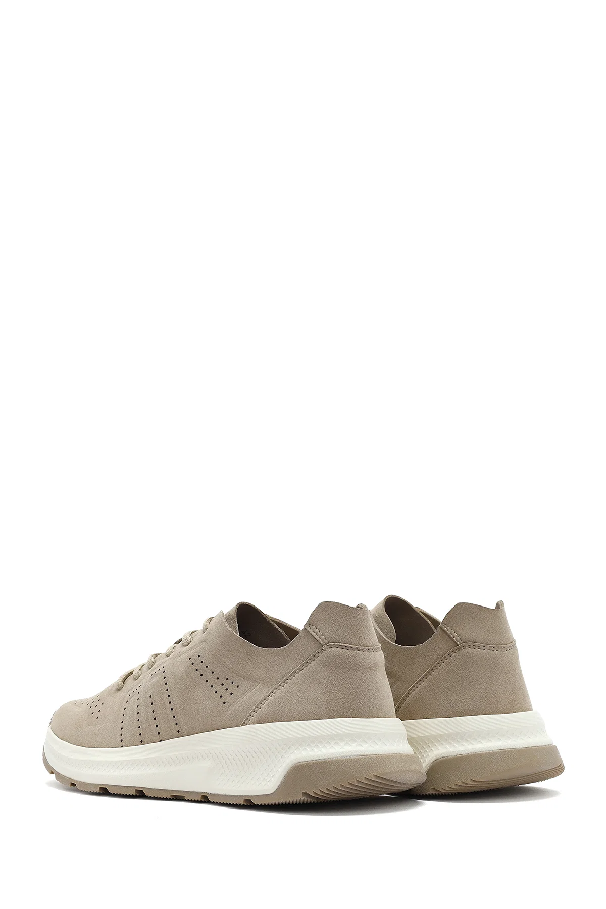Erkek Bej Bağcıklı Nubuk Deri Sneaker - Image 5