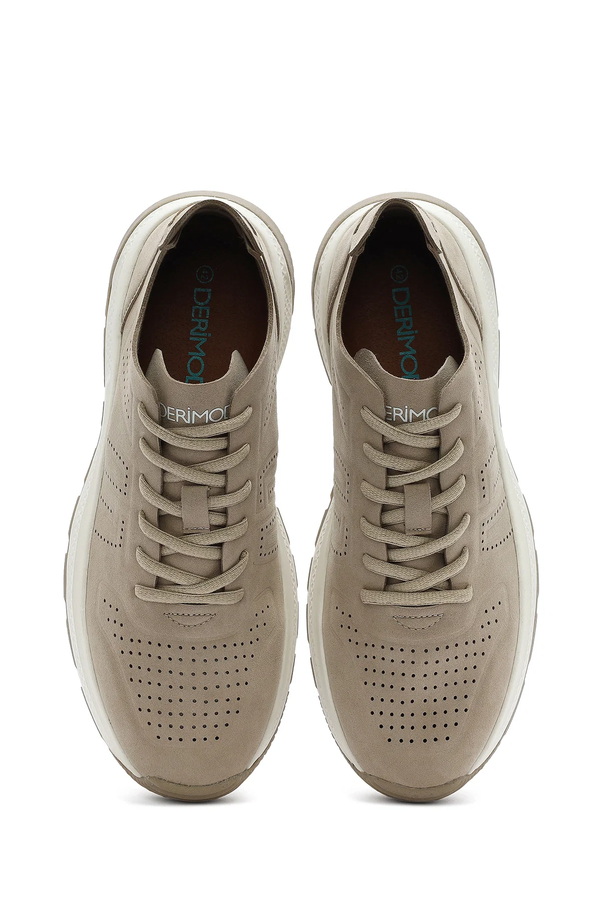 Erkek Bej Bağcıklı Nubuk Deri Sneaker - Image 7