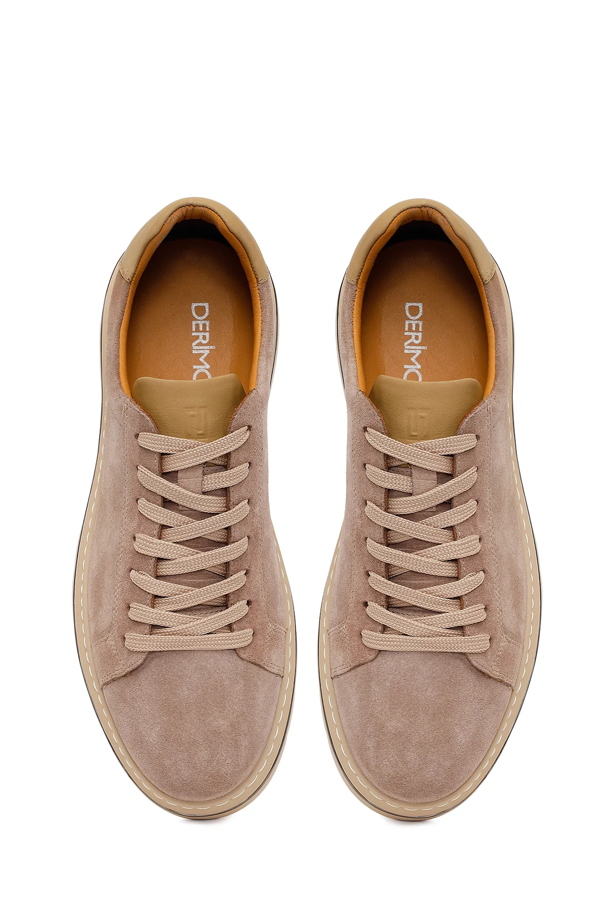 Erkek Bej Bağcıklı Nubuk Deri Sneaker - Image 4