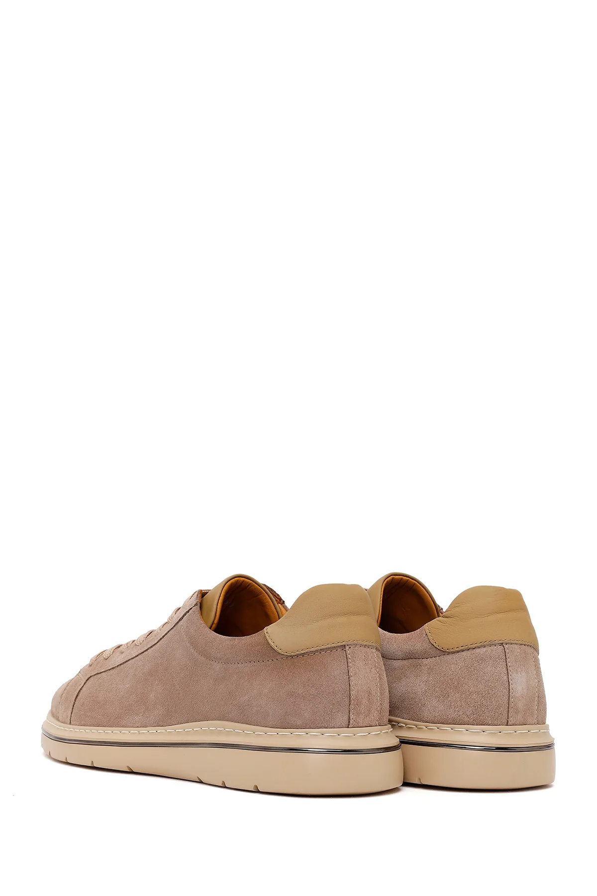 Erkek Bej Bağcıklı Nubuk Deri Sneaker - Image 6