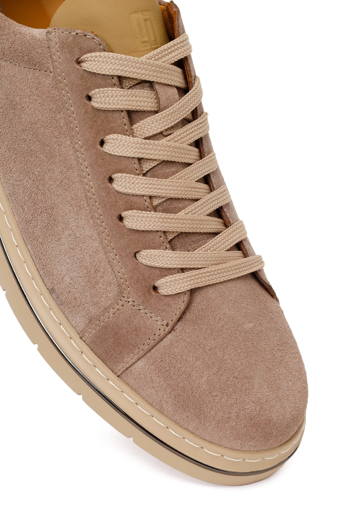 Erkek Bej Bağcıklı Nubuk Deri Sneaker - Image 9