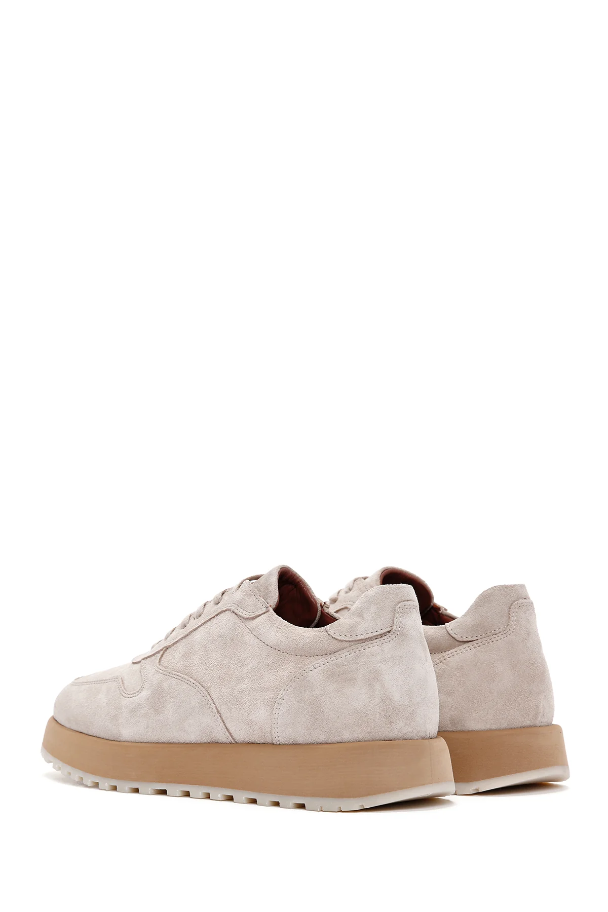 Erkek Bej Bağcıklı Süet Deri Casual Sneaker - Image 6