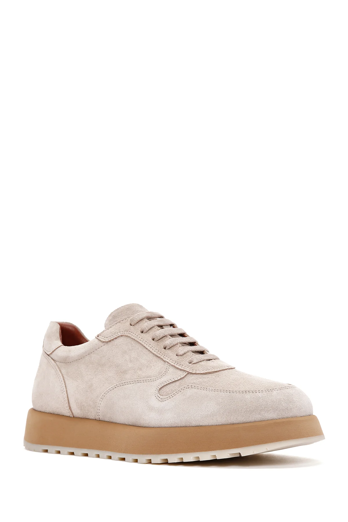 Erkek Bej Bağcıklı Süet Deri Casual Sneaker - Image 7
