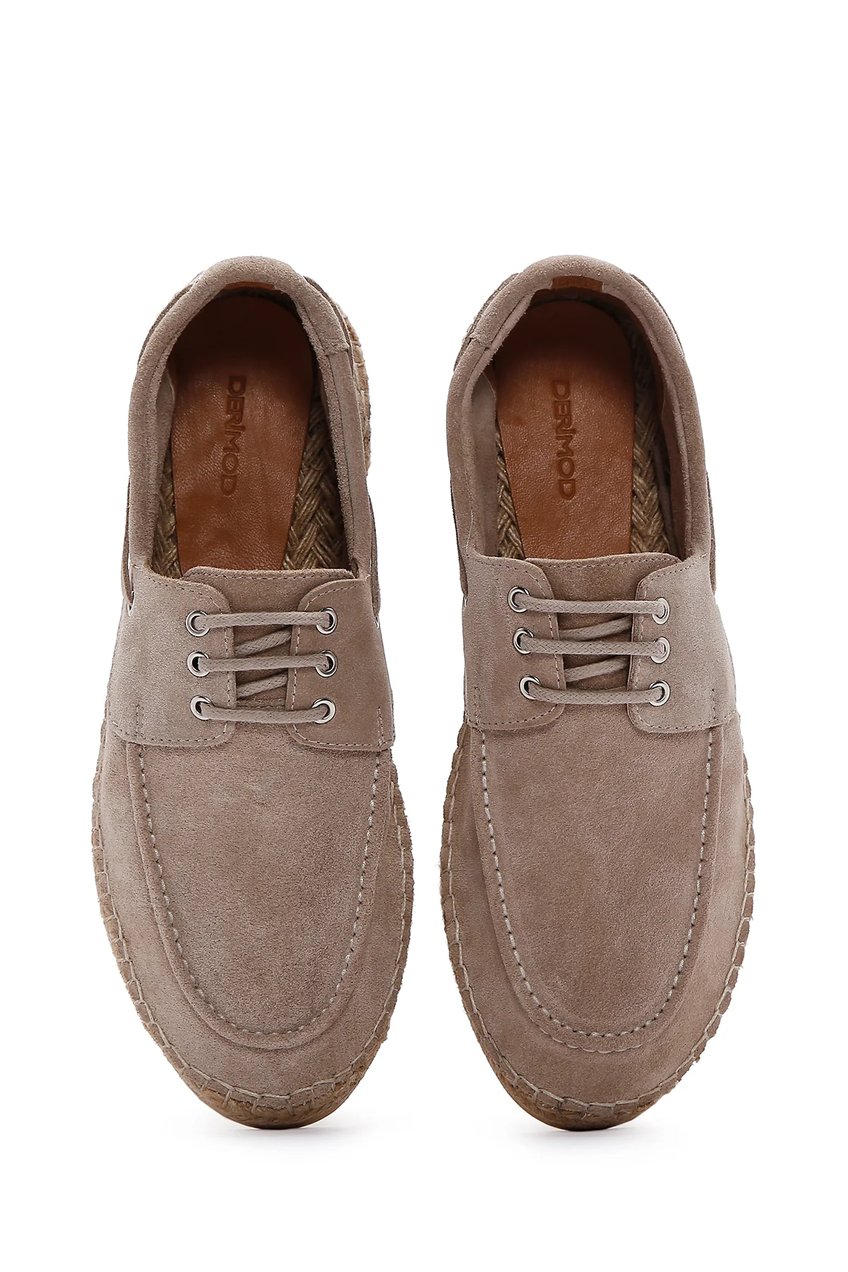 Erkek Bej Bağcıklı Süet Deri Espadril - Image 4