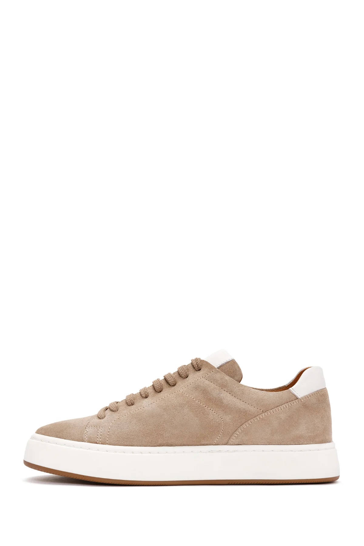 Erkek Bej Bağcıklı Süet Deri Sneaker - Image 2
