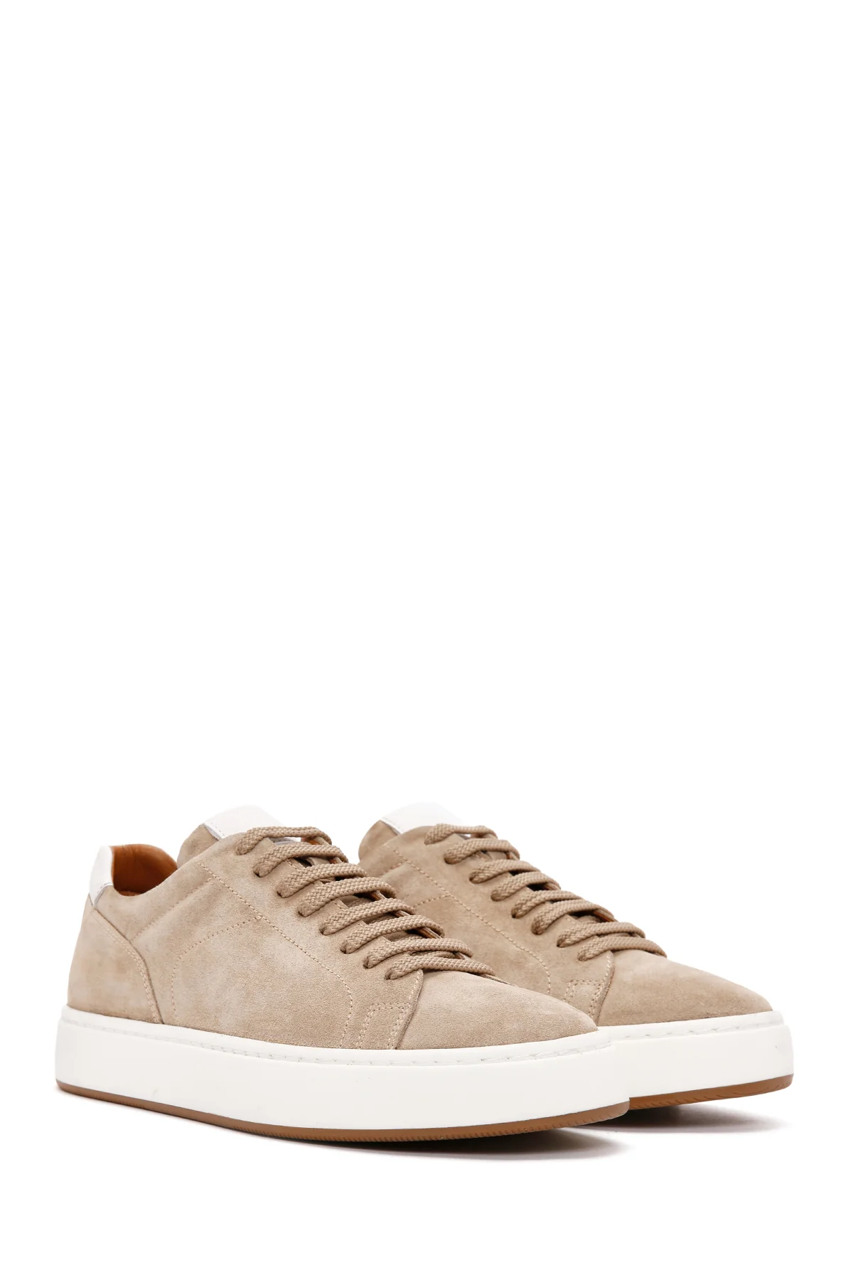 Erkek Bej Bağcıklı Süet Deri Sneaker - Image 3