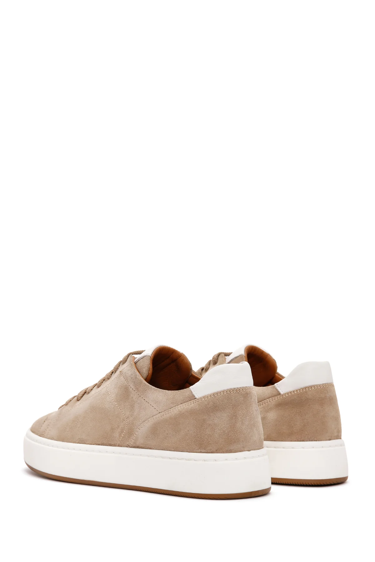 Erkek Bej Bağcıklı Süet Deri Sneaker - Image 5
