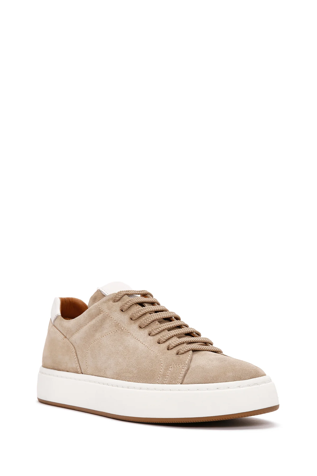 Erkek Bej Bağcıklı Süet Deri Sneaker - Image 6