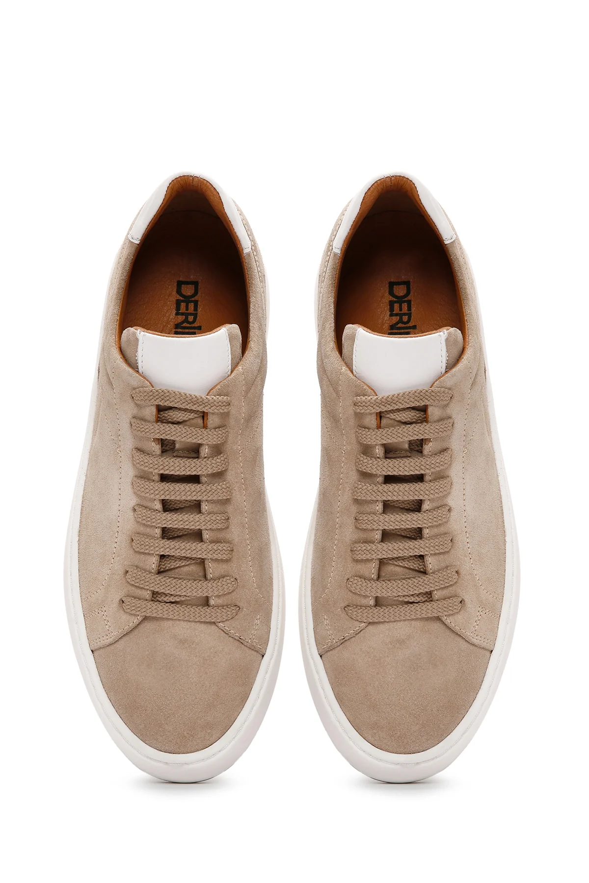 Erkek Bej Bağcıklı Süet Deri Sneaker - Image 7