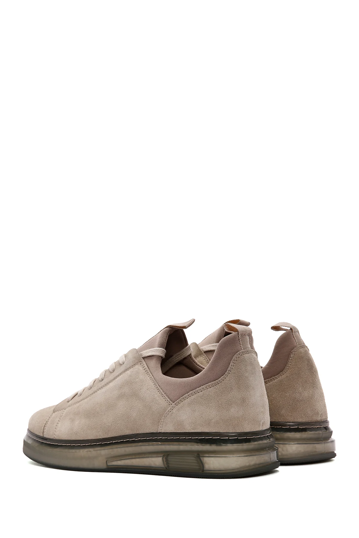 Erkek Bej Bağcıklı Süet Deri Sneaker - Image 5