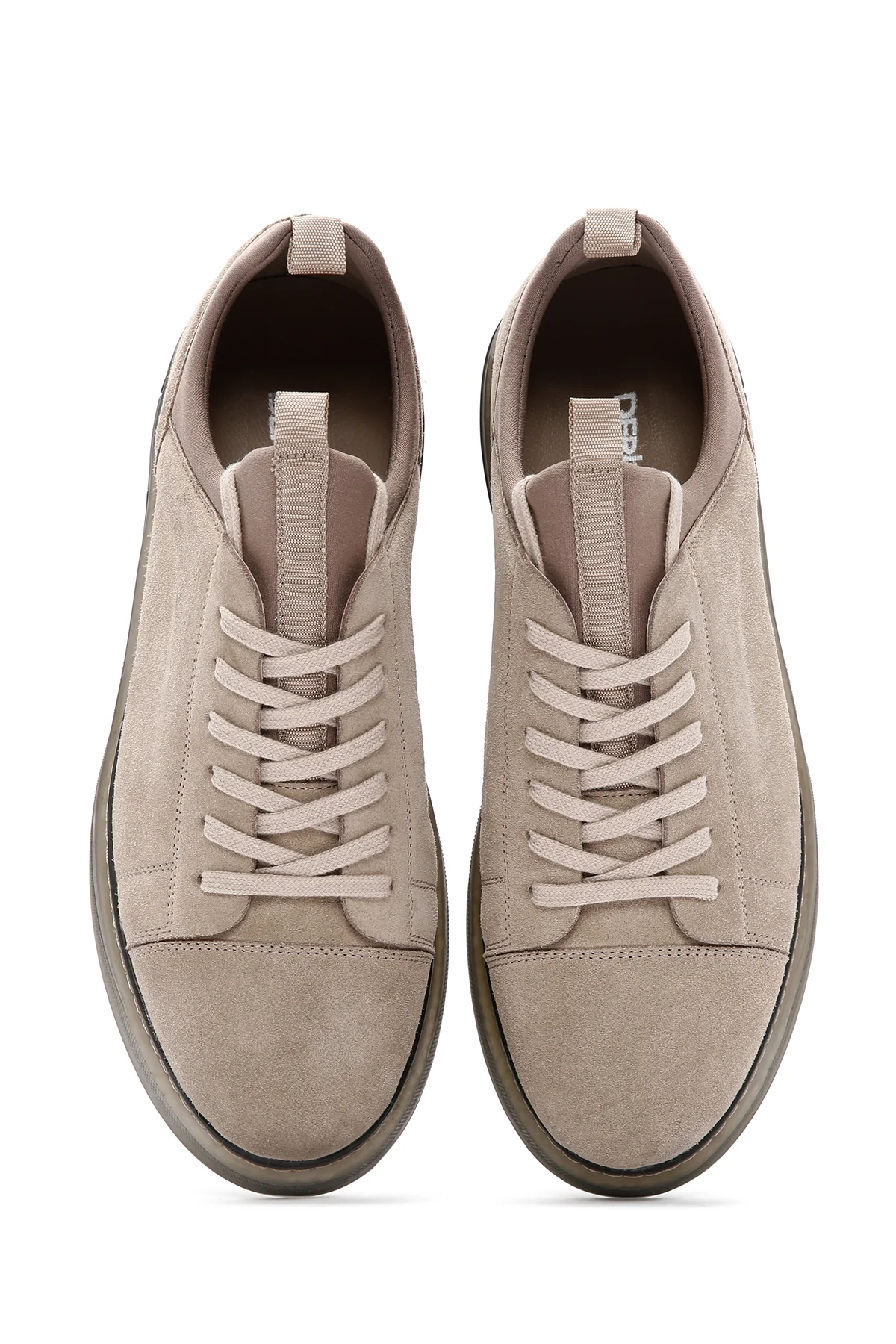 Erkek Bej Bağcıklı Süet Deri Sneaker - Image 7