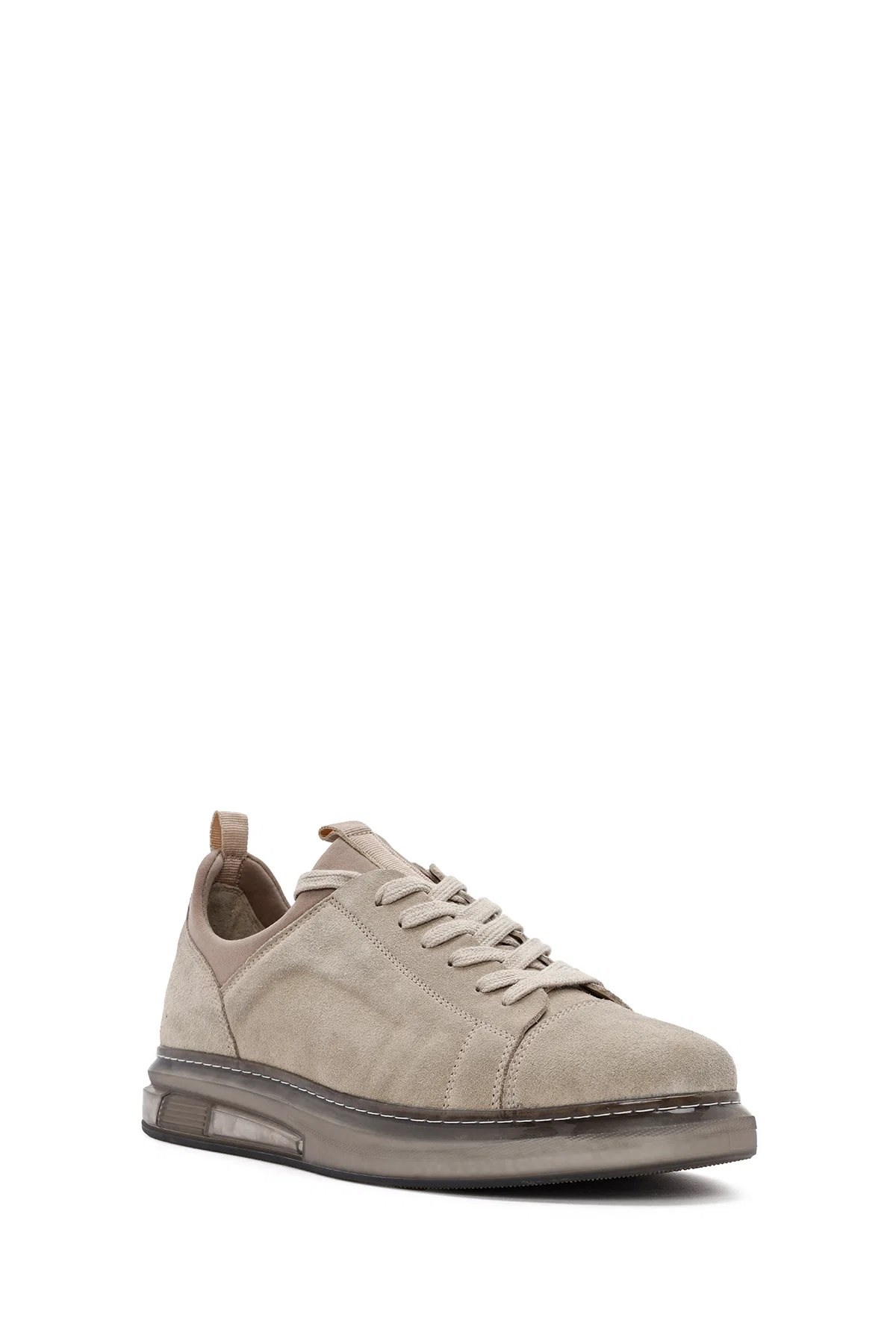 Erkek Bej Bağcıklı Süet Deri Sneaker - Image 6