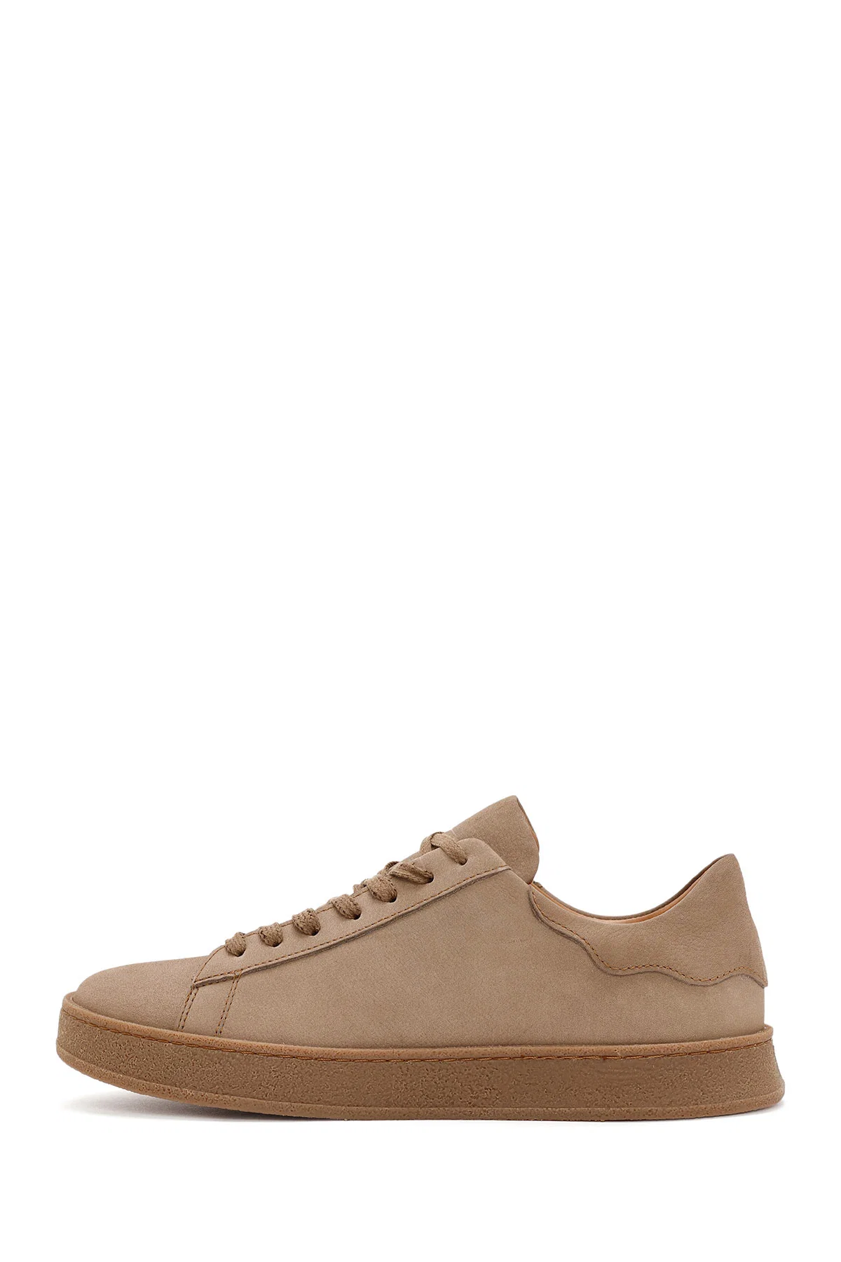 Erkek Bej Bağcıklı Süet Deri Sneaker - Image 2