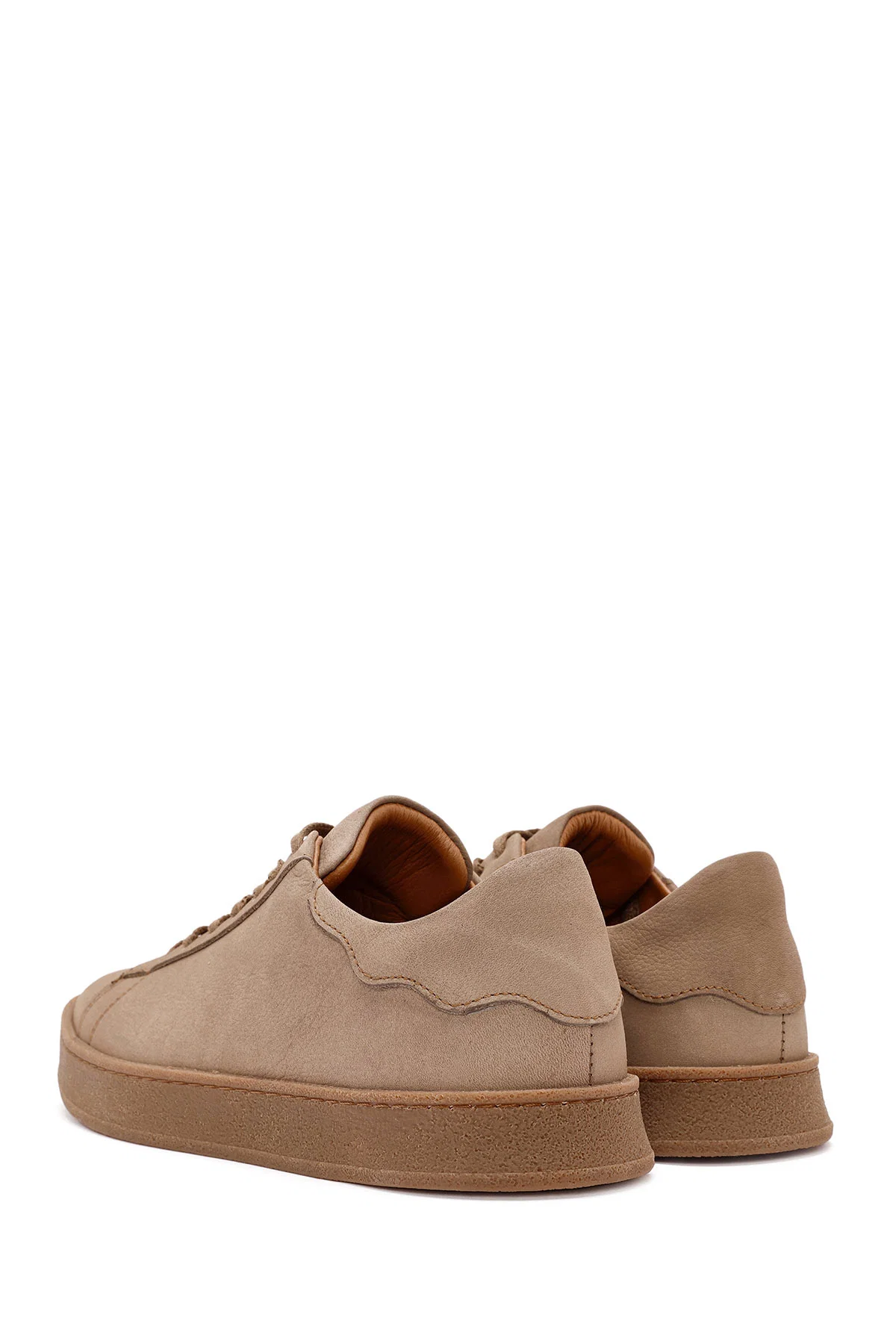 Erkek Bej Bağcıklı Süet Deri Sneaker - Image 5