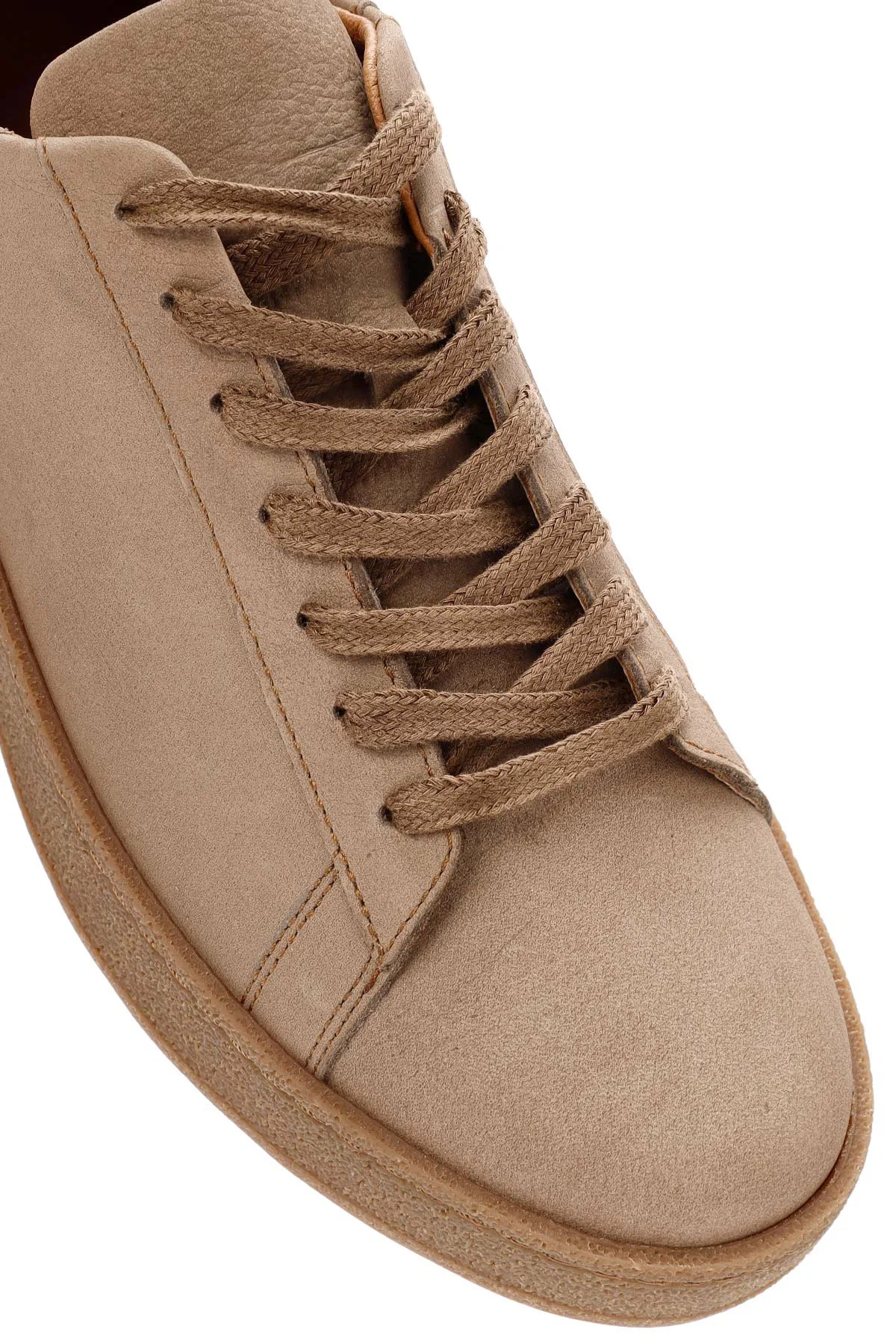 Erkek Bej Bağcıklı Süet Deri Sneaker - Image 9