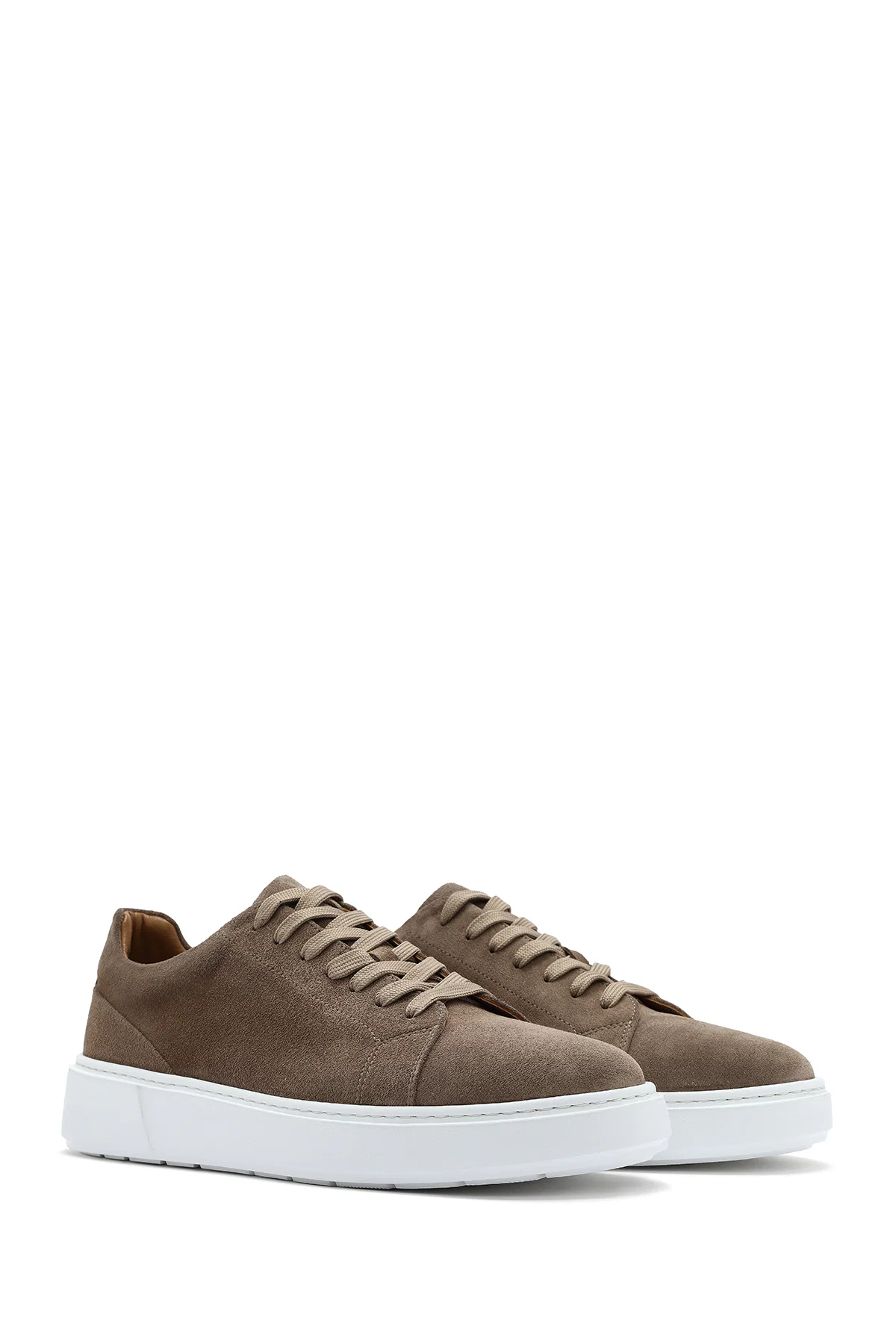 Erkek Bej Bağcıklı Süet Deri Sneaker - Image 3