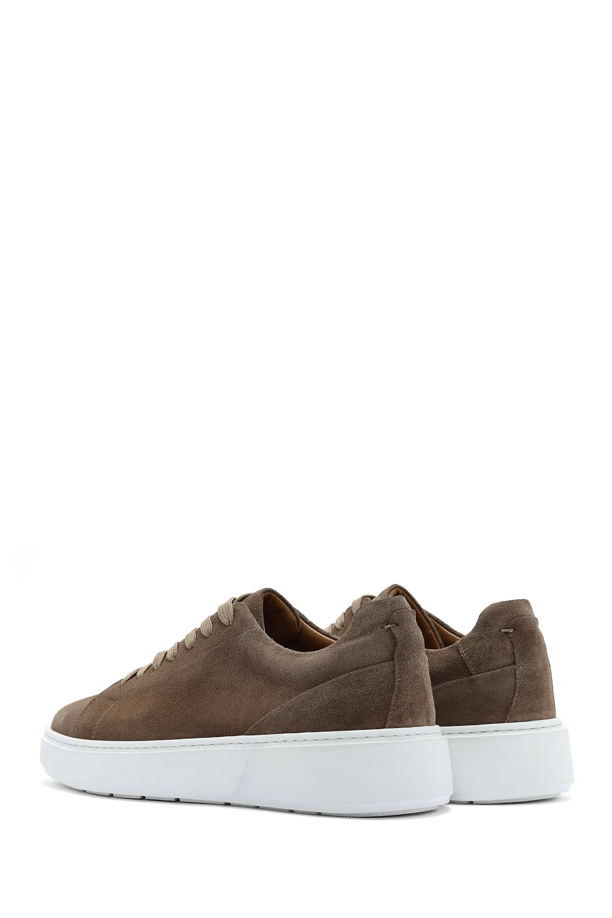 Erkek Bej Bağcıklı Süet Deri Sneaker - Image 5