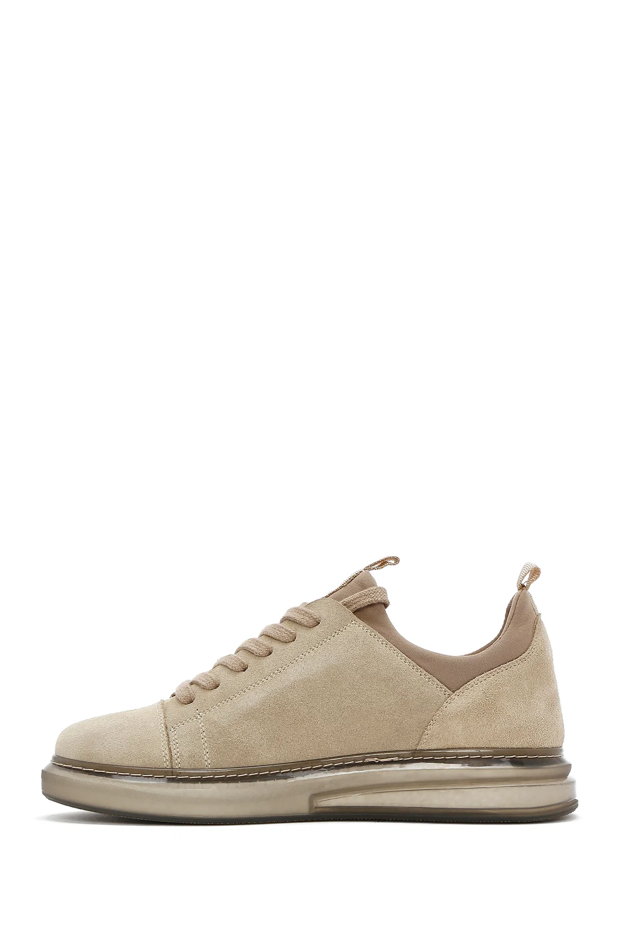 Erkek Bej Bağcıklı Süet Deri Sneaker - Image 2
