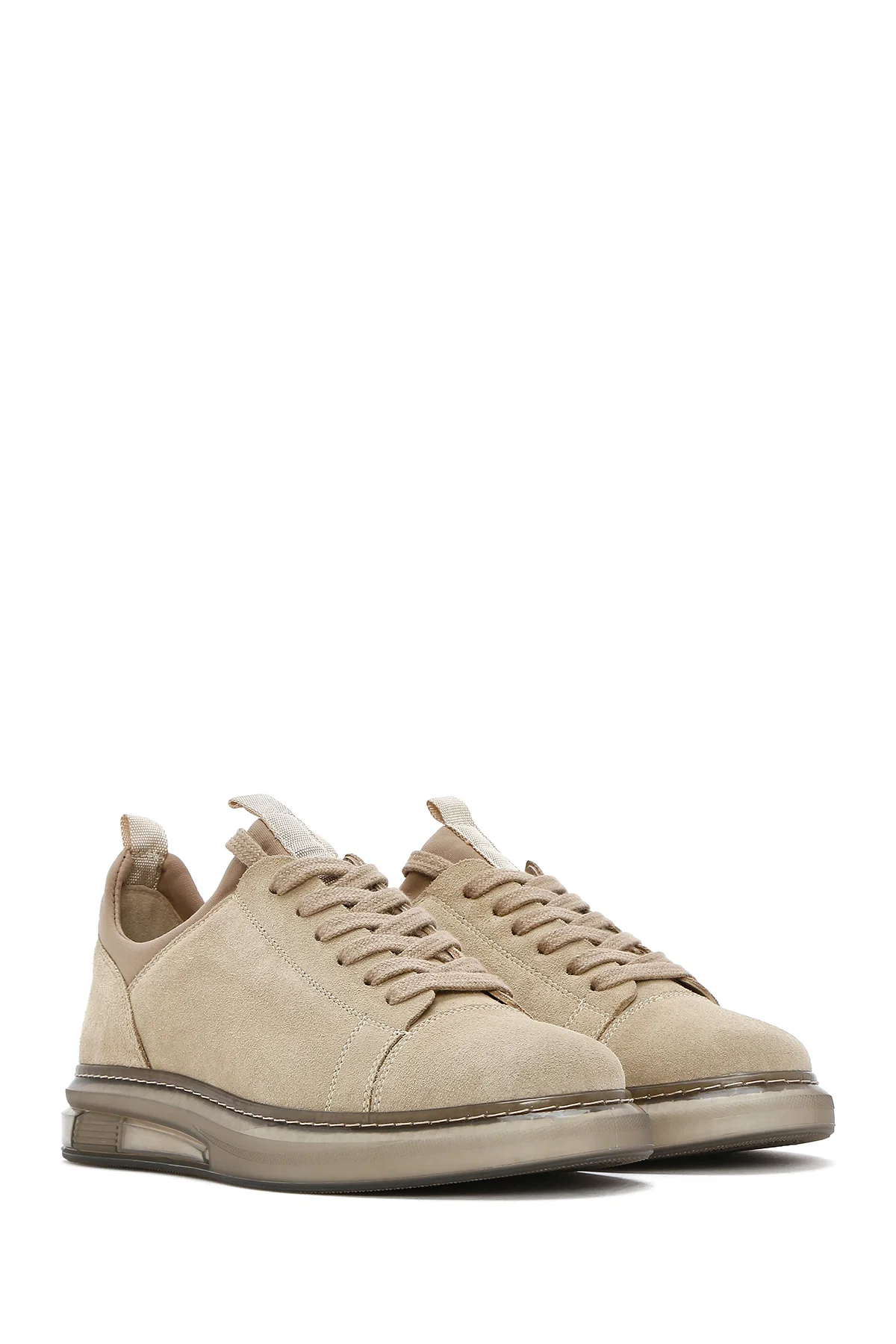 Erkek Bej Bağcıklı Süet Deri Sneaker - Image 3