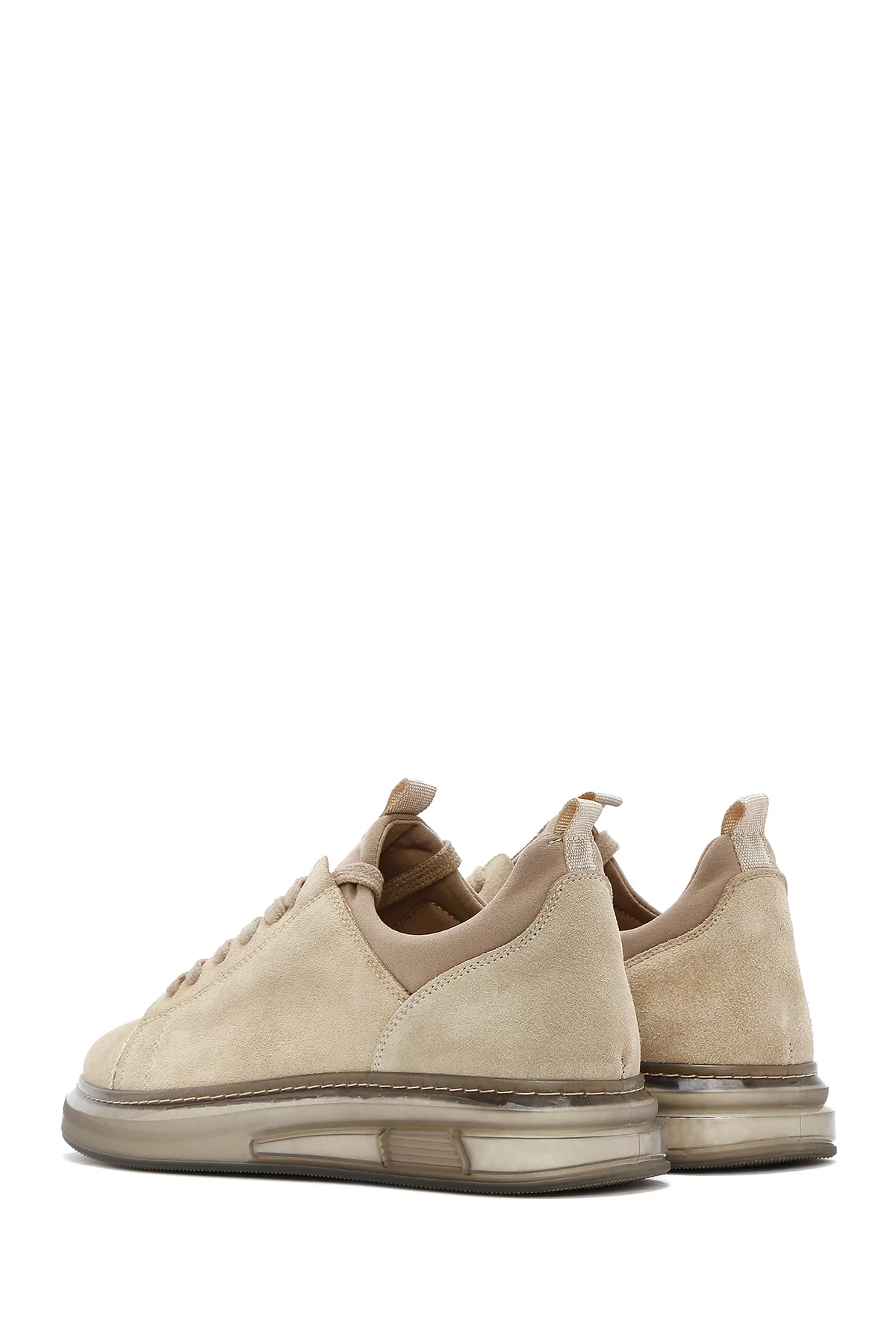 Erkek Bej Bağcıklı Süet Deri Sneaker - Image 5