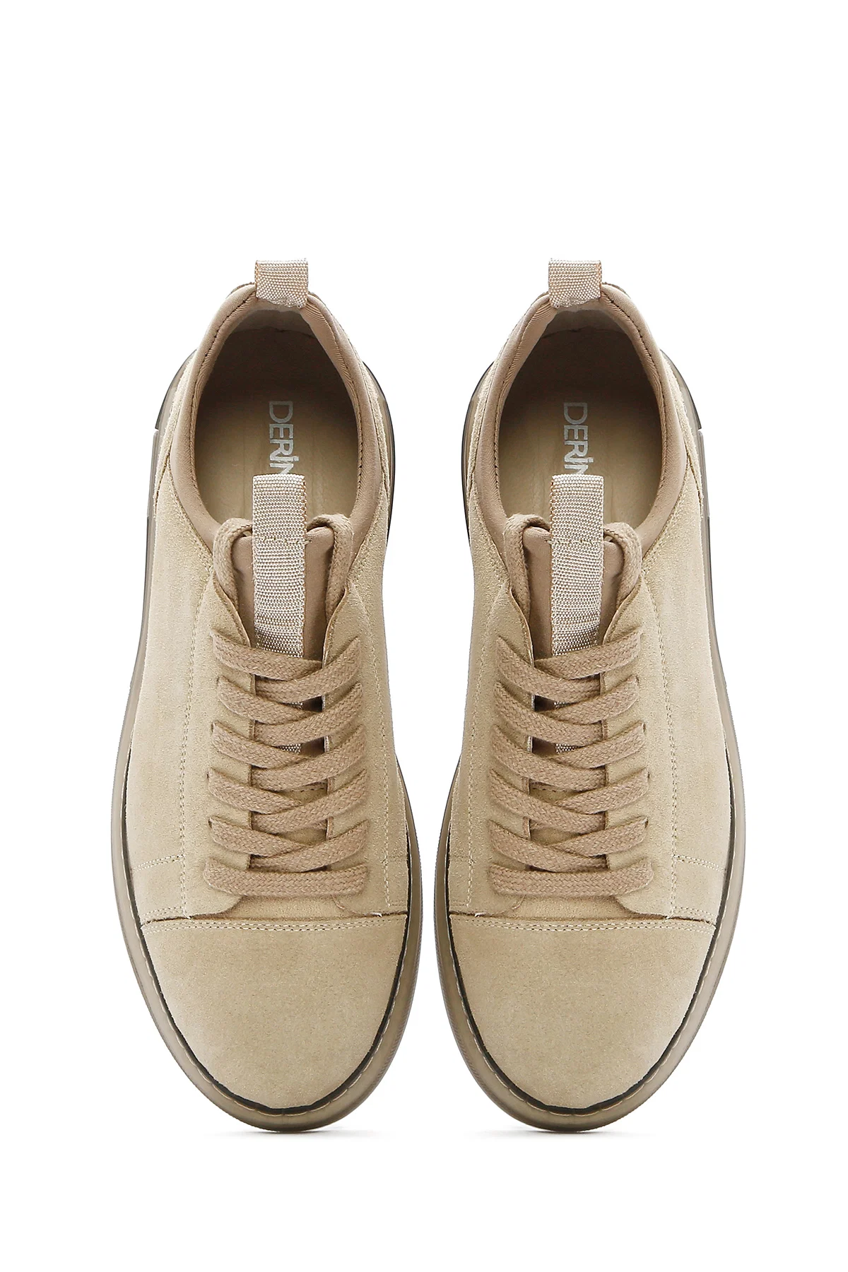 Erkek Bej Bağcıklı Süet Deri Sneaker - Image 7
