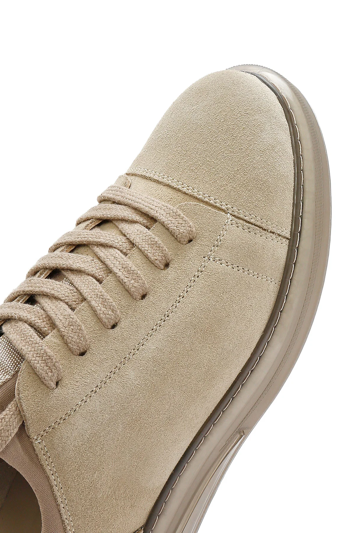 Erkek Bej Bağcıklı Süet Deri Sneaker - Image 9