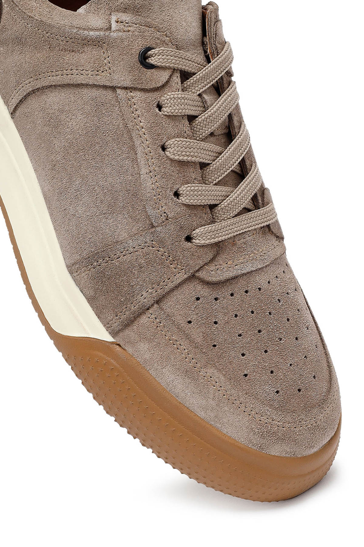 Erkek Bej Bağcıklı Süet Deri Sneaker - Image 10