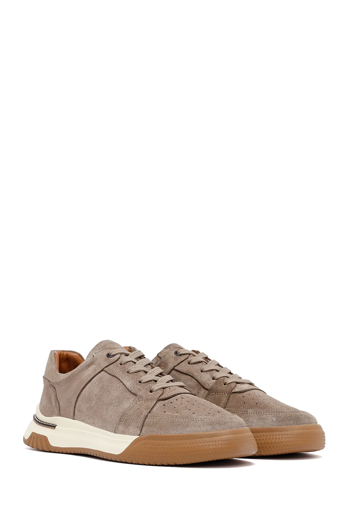 Erkek Bej Bağcıklı Süet Deri Sneaker - Image 3