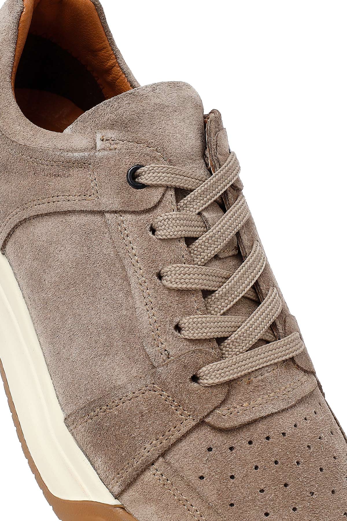 Erkek Bej Bağcıklı Süet Deri Sneaker - Image 9