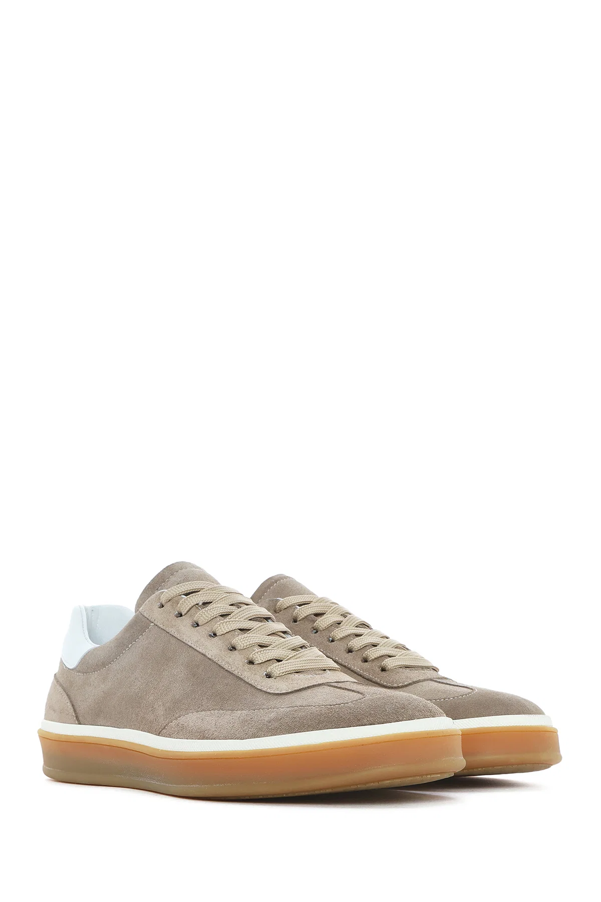 Erkek Bej Bağcıklı Süet Deri Sneaker - Image 3