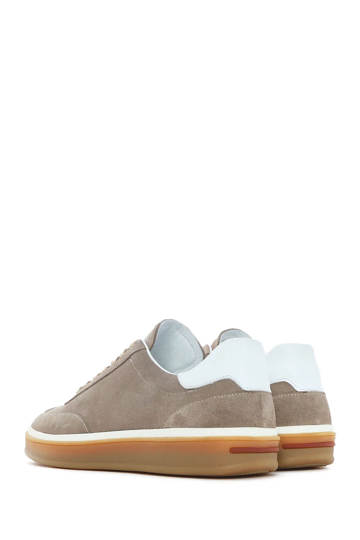 Erkek Bej Bağcıklı Süet Deri Sneaker - Image 5