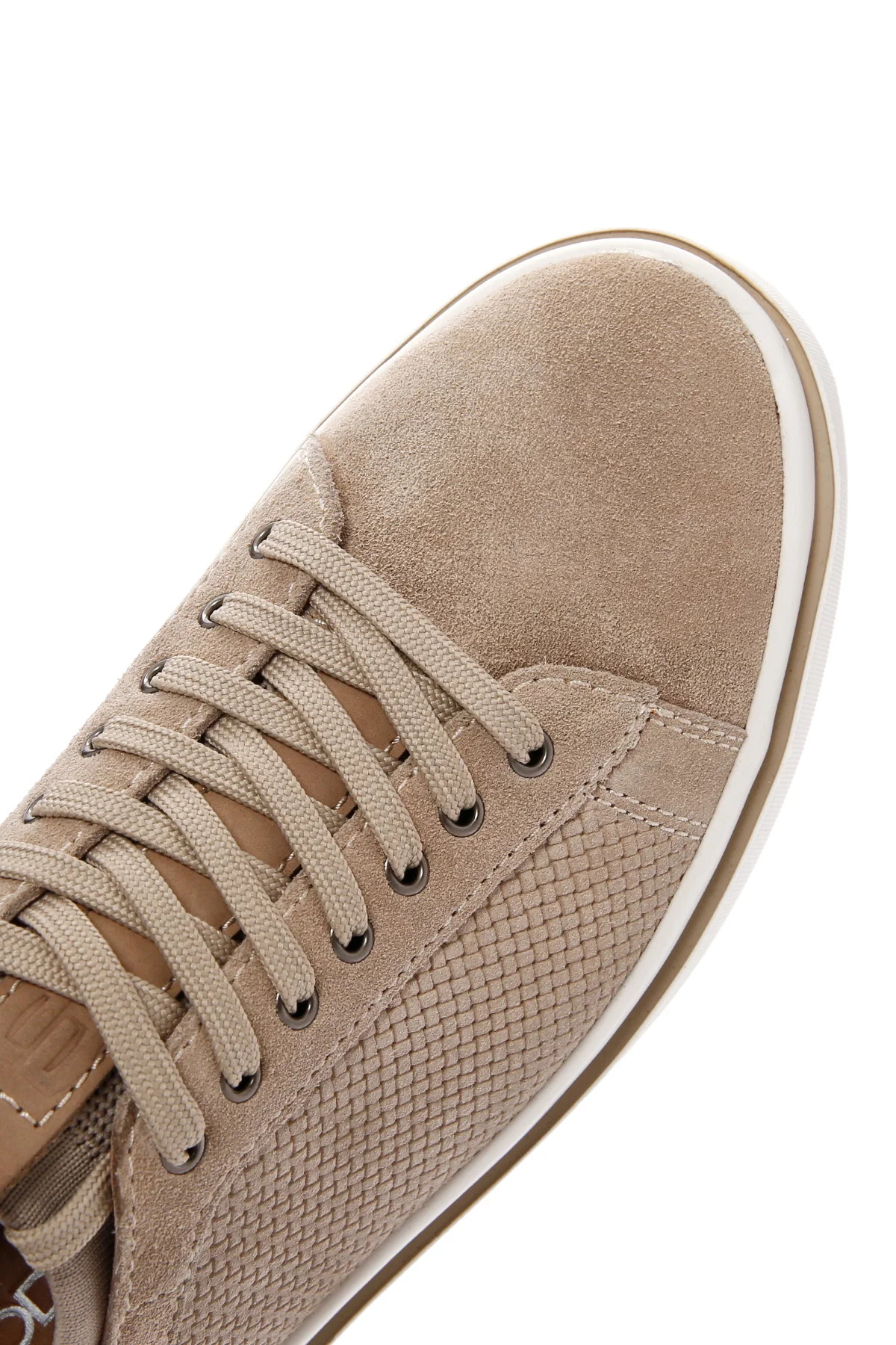 Erkek Bej Bağcıklı Süet Deri Sneaker - Image 10