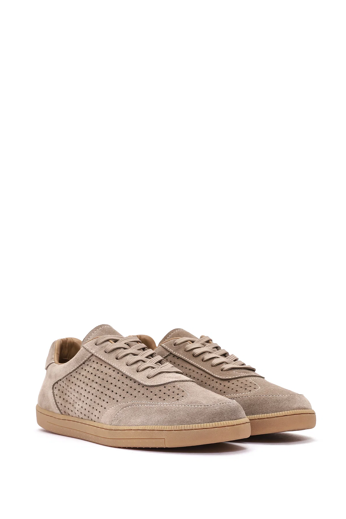 Erkek Bej Bağcıklı Süet Deri Sneaker - Image 3
