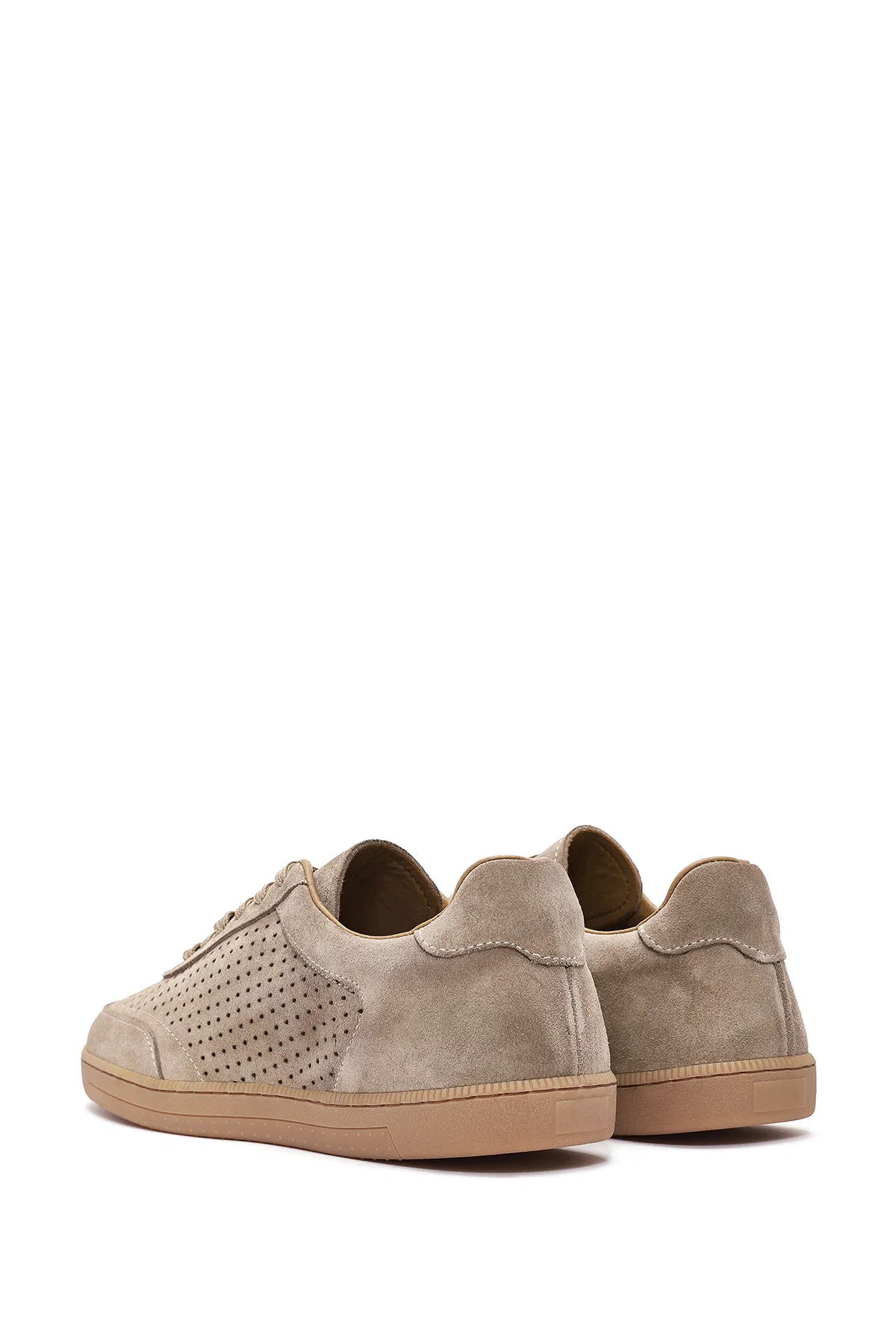 Erkek Bej Bağcıklı Süet Deri Sneaker - Image 5