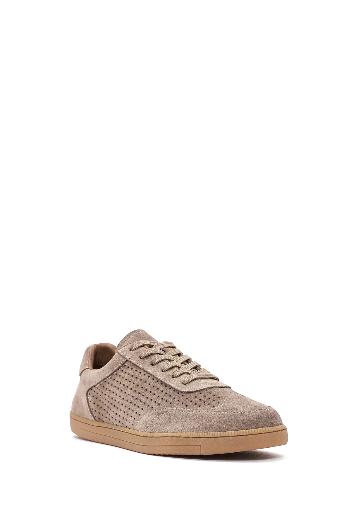 Erkek Bej Bağcıklı Süet Deri Sneaker - Image 6