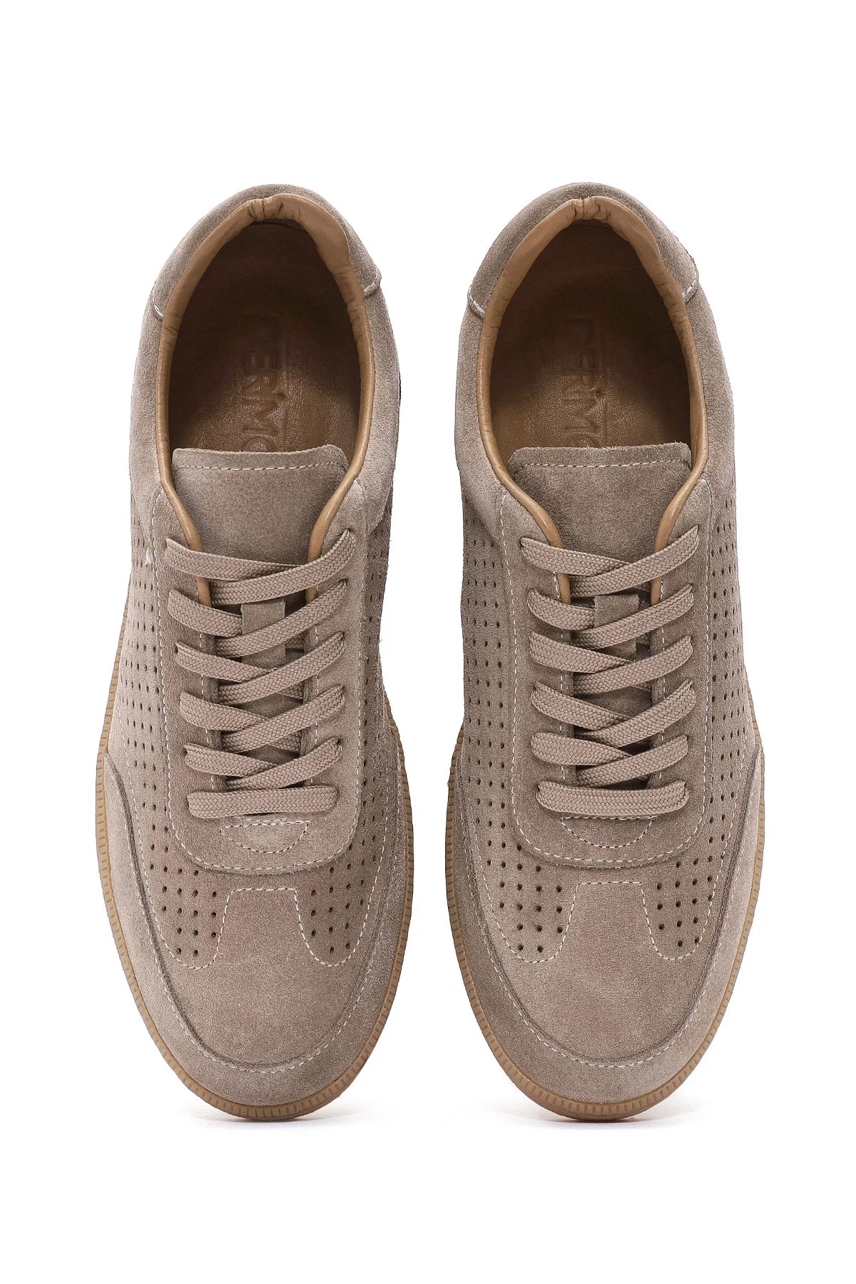 Erkek Bej Bağcıklı Süet Deri Sneaker - Image 7