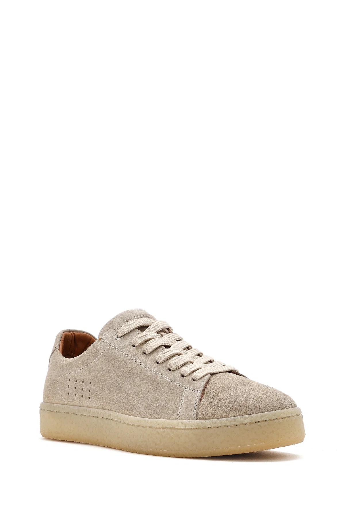 Erkek Bej Bağcıklı Süet Deri Sneaker - Image 7