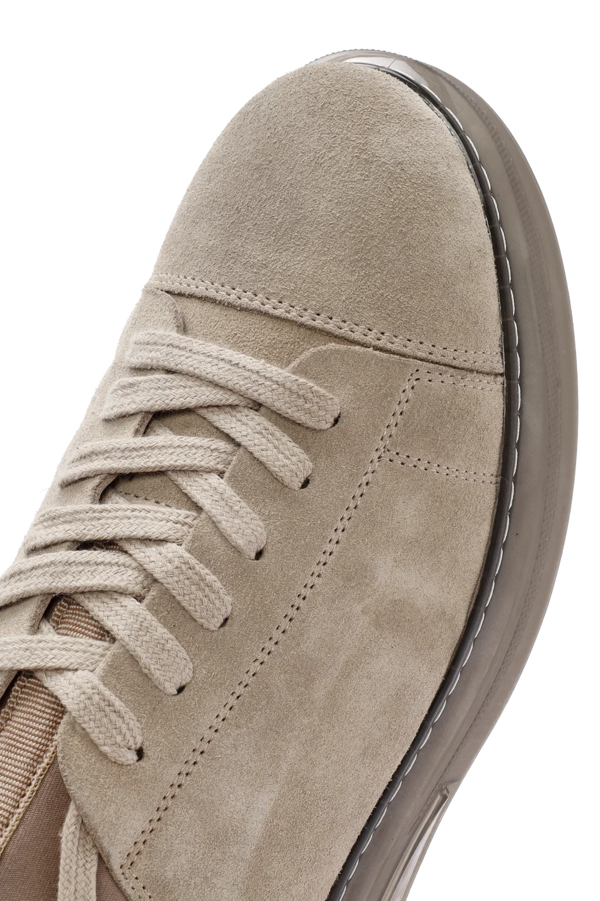 Erkek Bej Bağcıklı Süet Deri Sneaker - Image 10